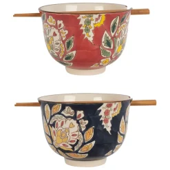 Fabrique de Styles Bols Et Coupelles*Lot de 2 bols et baguettes en grès et bambou d13xh9.5cm - Orchila