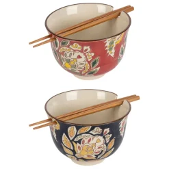 Fabrique de Styles Bols Et Coupelles*Lot de 2 bols et baguettes en grès et bambou d13xh9.5cm - Orchila