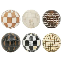 Fabrique de Styles Petits Objets Déco*Lot de 6 boules décoratives en résine brun et ivoire - Sumba