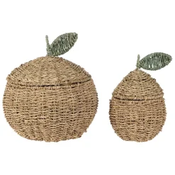 Fabrique de Styles Paniers Et Corbeilles*Lot de 2 corbeille pommes en jonc de mer naturel et vert - Les Fruits