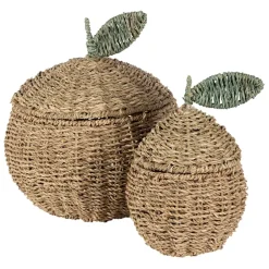 Fabrique de Styles Paniers Et Corbeilles*Lot de 2 corbeille pommes en jonc de mer naturel et vert - Les Fruits