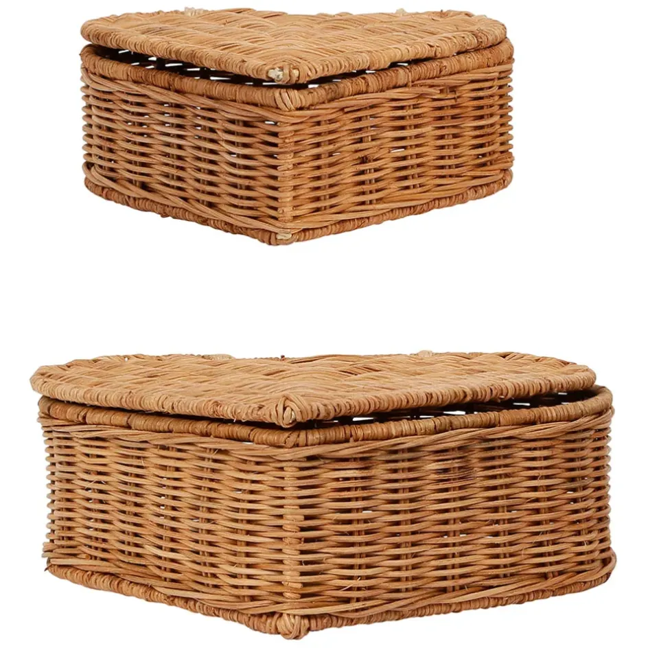 Fabrique de Styles Paniers Et Corbeilles*Lot de 2 corbeilles coeur avec couvercle en rotin - Fantine