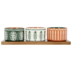 Fabrique de Styles Bols Et Coupelles*Lot de 3 coupelles en grès et plateau terracotta, vert et blanc - romance vegetal