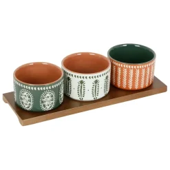 Fabrique de Styles Bols Et Coupelles*Lot de 3 coupelles en grès et plateau terracotta, vert et blanc - romance vegetal