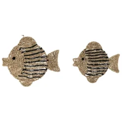 Fabrique de Styles Déco À Suspendre Et Adhésive*Lot de 2 décoration murale poisson en jonc de mer naturel et bleu - Eté A La Mer