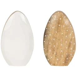 Fabrique de Styles Petits Objets Déco*Lot de 2 Oeufs en manguier naturel et blanc - Floréal