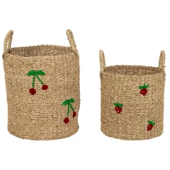Fabrique de Styles Paniers Et Corbeilles*Lot de 2 paniers en jonc de mer naturel et cerise rouge - Les Fruits