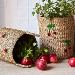 Fabrique de Styles Paniers Et Corbeilles*Lot de 2 paniers en jonc de mer naturel et cerise rouge - Les Fruits