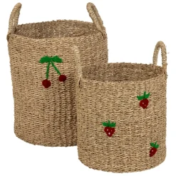 Fabrique de Styles Paniers Et Corbeilles*Lot de 2 paniers en jonc de mer naturel et cerise rouge - Les Fruits