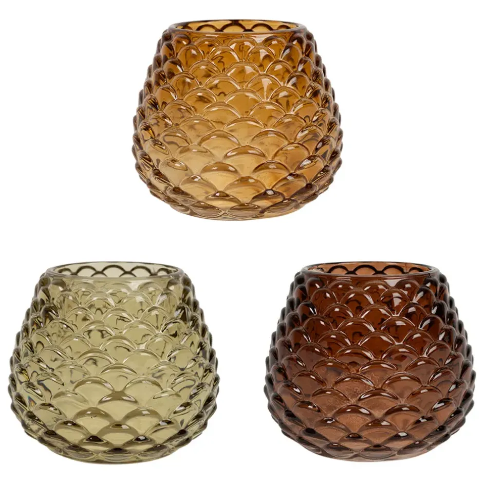 Fabrique de Styles Photophores, Bougeoirs Et Lanternes*Lot de 3 photophores en verre h8.6cm - Prisca