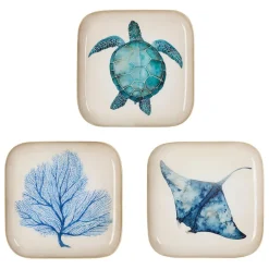 Fabrique de Styles Plateaux*Lot de 3 plateaux en fer bleu et doré - corfou