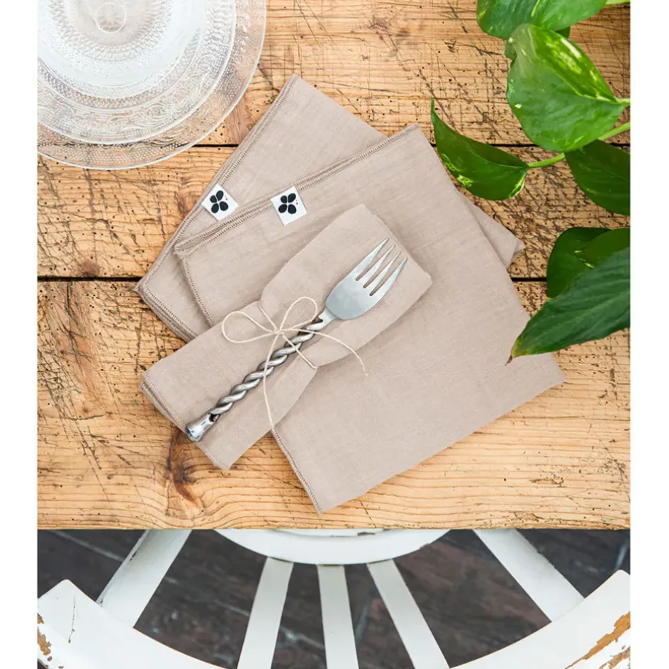Fabrique de Styles Serviettes De Table*Lot de 3 serviettes en gaze de coton unie pampa 40x40cm - Gaia