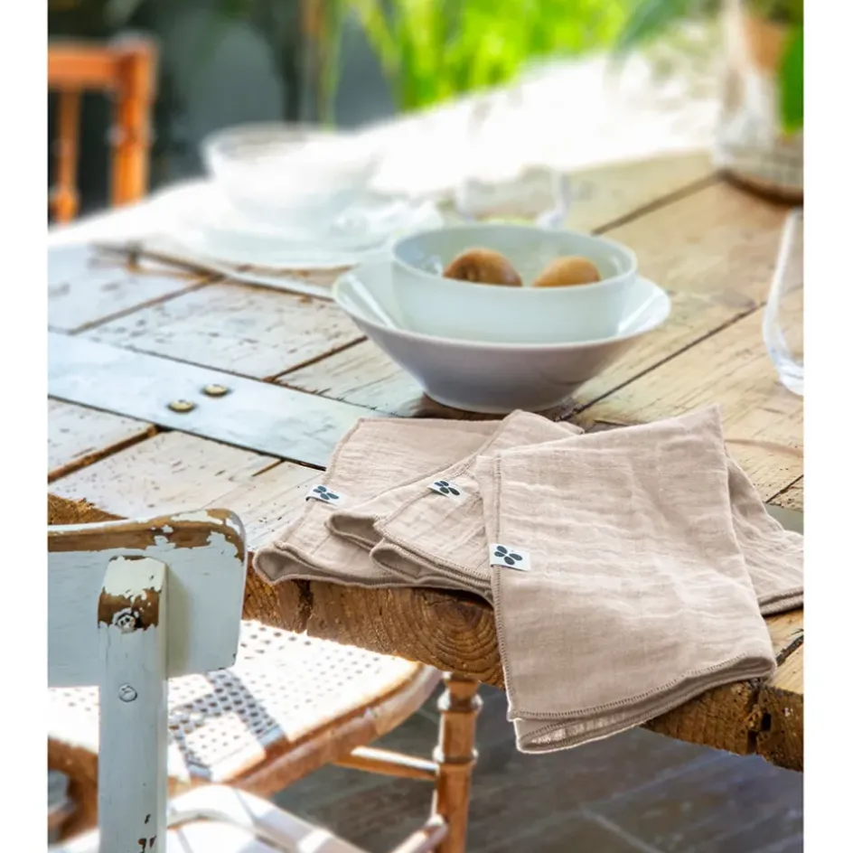 Fabrique de Styles Serviettes De Table*Lot de 3 serviettes en gaze de coton unie pampa 40x40cm - Gaia