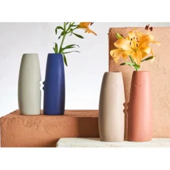 Fabrique de Styles Vases Et Soliflores*Lot de 2 vases visage en grès et beige h30cm