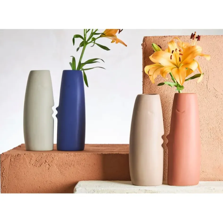 Fabrique de Styles Vases Et Soliflores*Lot de 2 vases visage en grès et beige h30cm