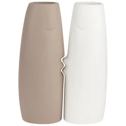 Fabrique de Styles Vases Et Soliflores*Lot de 2 Vases visage en gres, beige et blanc