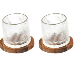 Fabrique de Styles Verres À Alcool*Lot de 2 verres a whisky support acacia d6xh7cm