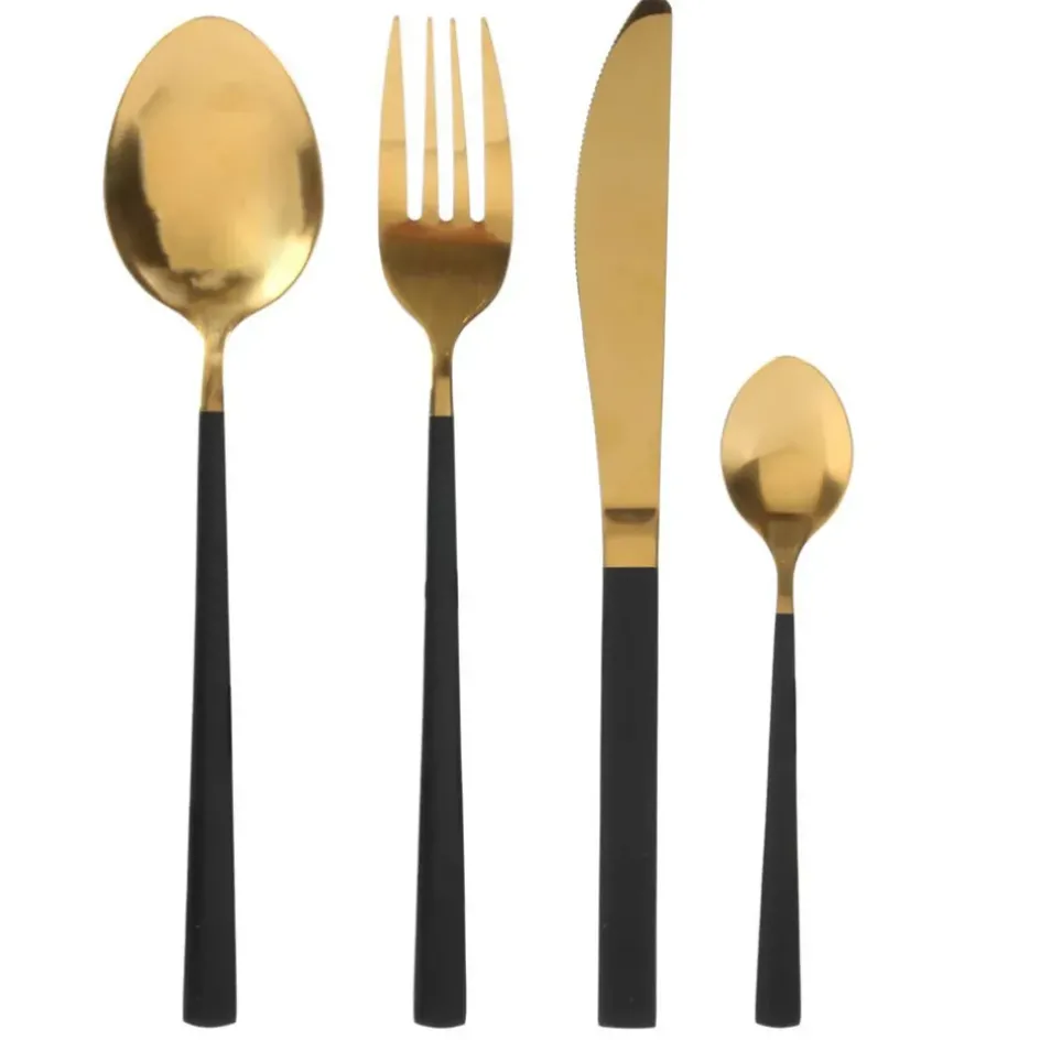 Fabrique de Styles Ménagères*Menagère 16 pieces doré et noir en acier inoxydable