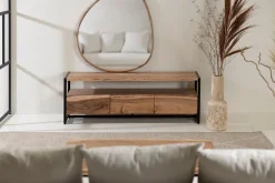 Fabrique de Styles Meubles Tv*Meuble Tv 3 portes en acacia et pieds en fer noir - Brooklyn