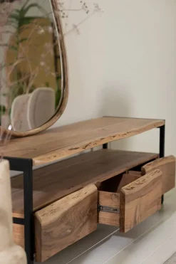 Fabrique de Styles Meubles Tv*Meuble Tv 3 portes en acacia et pieds en fer noir - Brooklyn