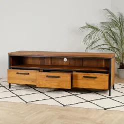 Fabrique de Styles Meubles Tv*Meuble TV en teck massif 3 tiroirs L150cm - Alix