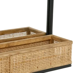 Fabrique de Styles Miroirs*Miroir en fer noir arrondie avec étagere bambou naturel 50.5x70cm - Garden