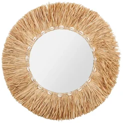 Fabrique de Styles Miroirs*Miroir rond en raphia d52cm - cauri