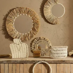 Fabrique de Styles Miroirs*Miroir rond en raphia d52cm - cauri