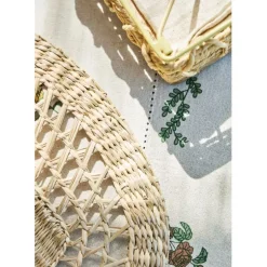 Fabrique de Styles Nappes*Nappe carrée en coton naturel et vert 160x160cm - Juline