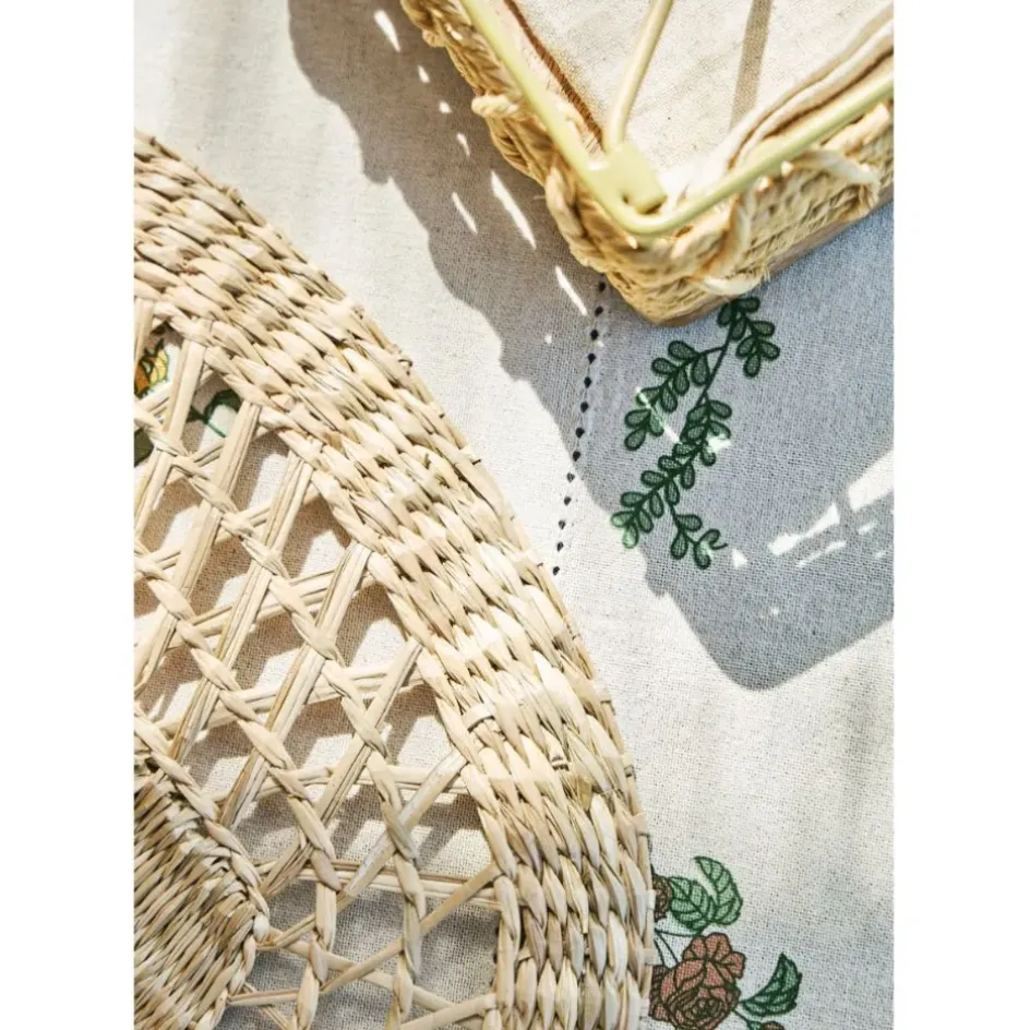 Fabrique de Styles Nappes*Nappe carrée en coton naturel et vert 160x160cm - Juline