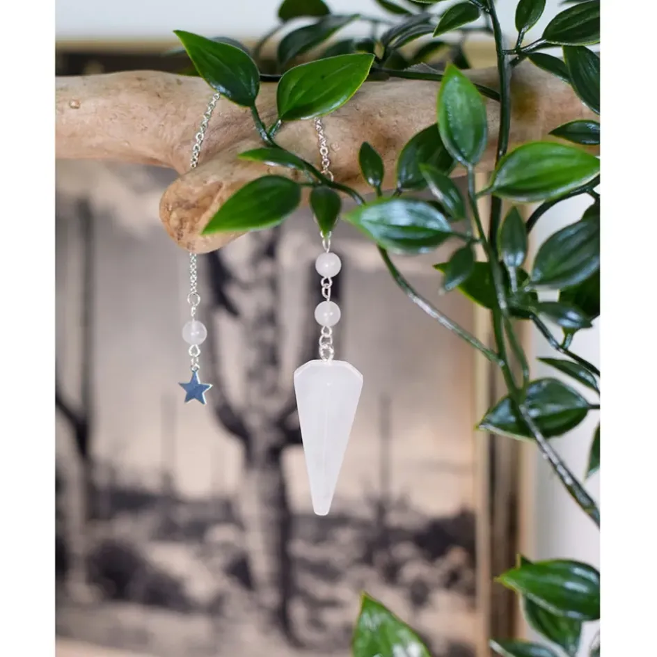 Fabrique de Styles Méditation Et Yoga*Pendule hexagonal en cristal de roche et charm étoile