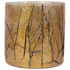 Fabrique de Styles Photophores, Bougeoirs Et Lanternes*Photophore en verre et végétaux doré et noir d10cm - Brindille