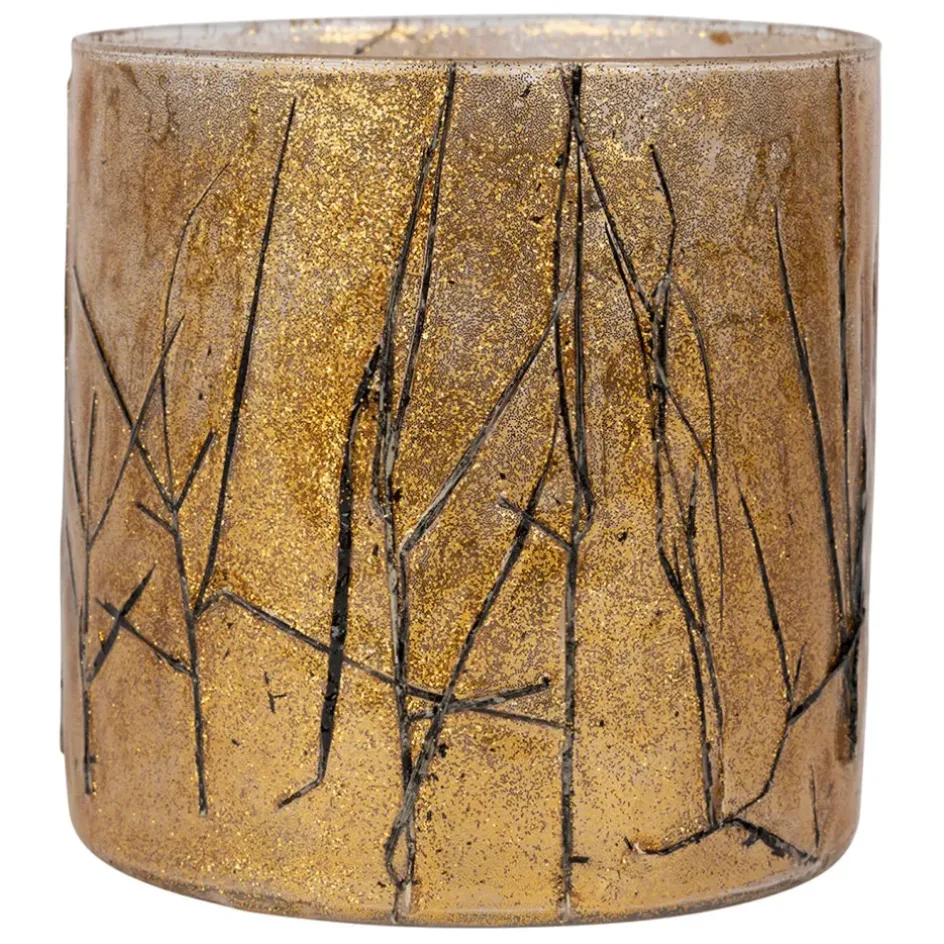 Fabrique de Styles Photophores, Bougeoirs Et Lanternes*Photophore en verre et végétaux doré et noir d10cm - Brindille