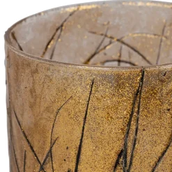 Fabrique de Styles Photophores, Bougeoirs Et Lanternes*Photophore en verre et végétaux doré et noir d10cm - Brindille