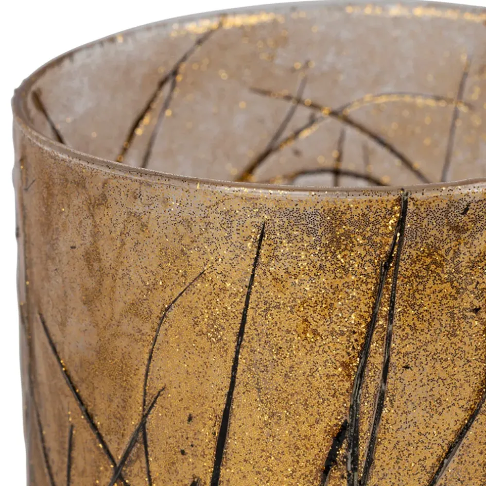 Fabrique de Styles Photophores, Bougeoirs Et Lanternes*Photophore en verre et végétaux doré et noir d10cm - Brindille