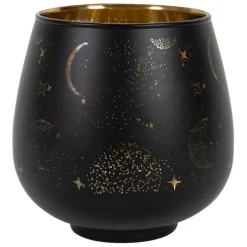 Fabrique de Styles Photophores, Bougeoirs Et Lanternes*Photophore en verre noir mat et doré h12cm - Tropic Etoile
