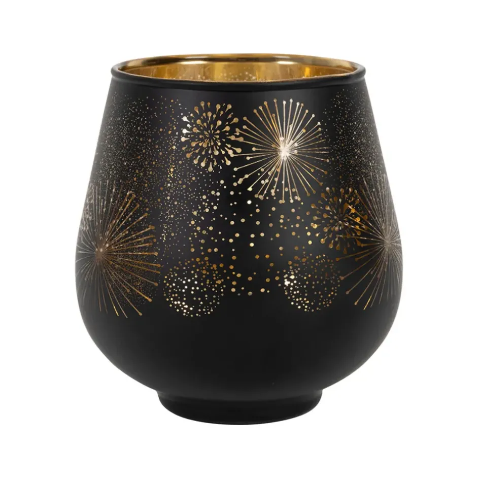 Fabrique de Styles Photophores, Bougeoirs Et Lanternes*Photophore en verre noir mat et doré h9.5cm - Tropic Etoile