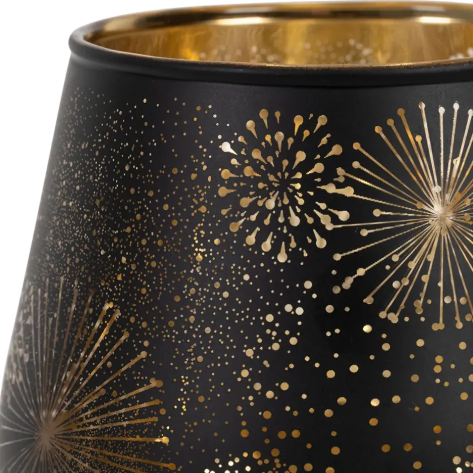 Fabrique de Styles Photophores, Bougeoirs Et Lanternes*Photophore en verre noir mat et doré h9.5cm - Tropic Etoile