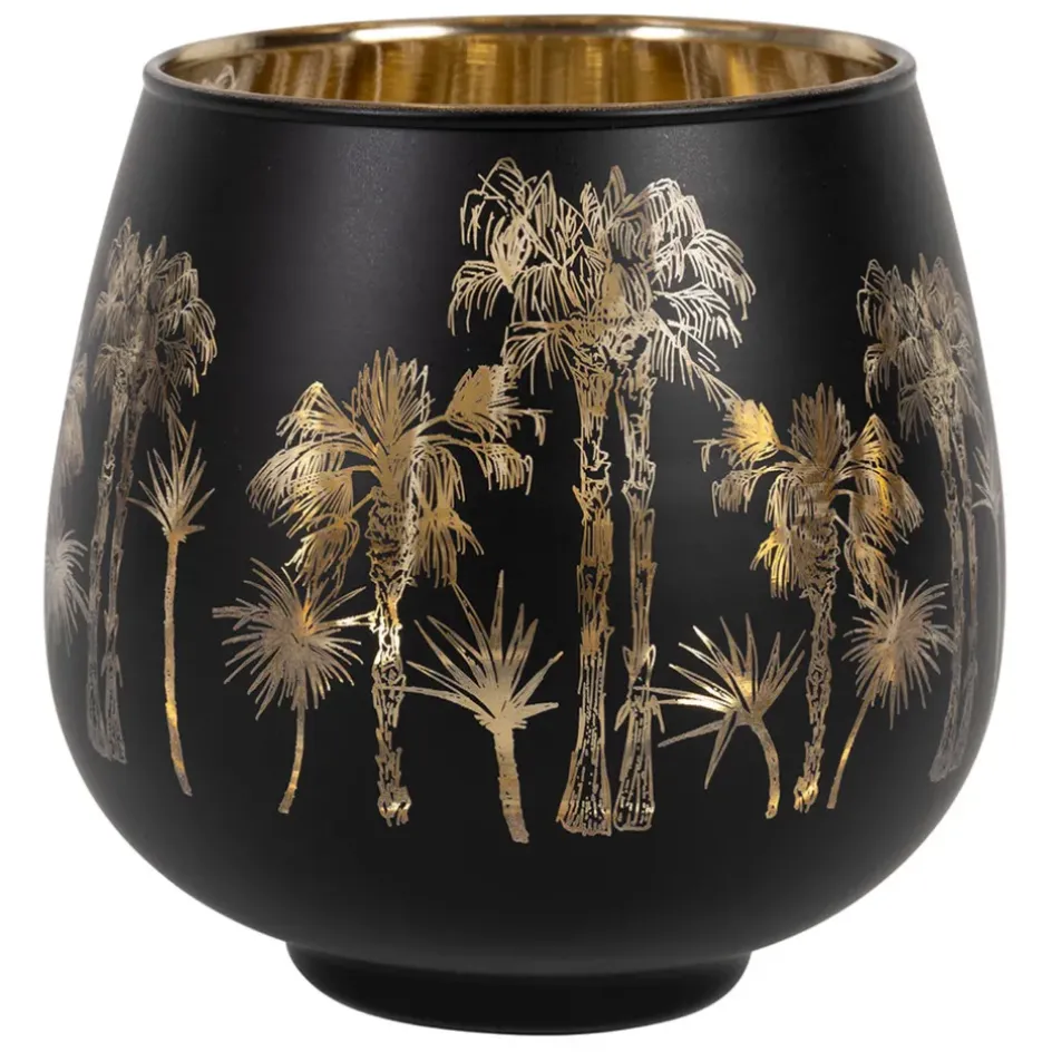 Fabrique de Styles Photophores, Bougeoirs Et Lanternes*Photophore en verre noir mat et doré h12cm - Tulum