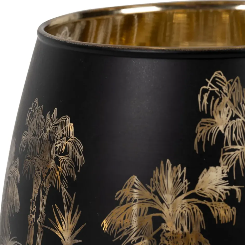 Fabrique de Styles Photophores, Bougeoirs Et Lanternes*Photophore en verre noir mat et doré h12cm - Tulum