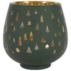 Fabrique de Styles Photophores, Bougeoirs Et Lanternes*Photophore en verre vert et doré h12cm - Sapin