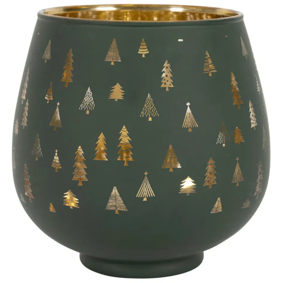 Fabrique de Styles Photophores, Bougeoirs Et Lanternes*Photophore en verre vert et doré h12cm - Sapin