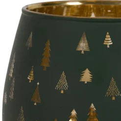 Fabrique de Styles Photophores, Bougeoirs Et Lanternes*Photophore en verre vert et doré h12cm - Sapin