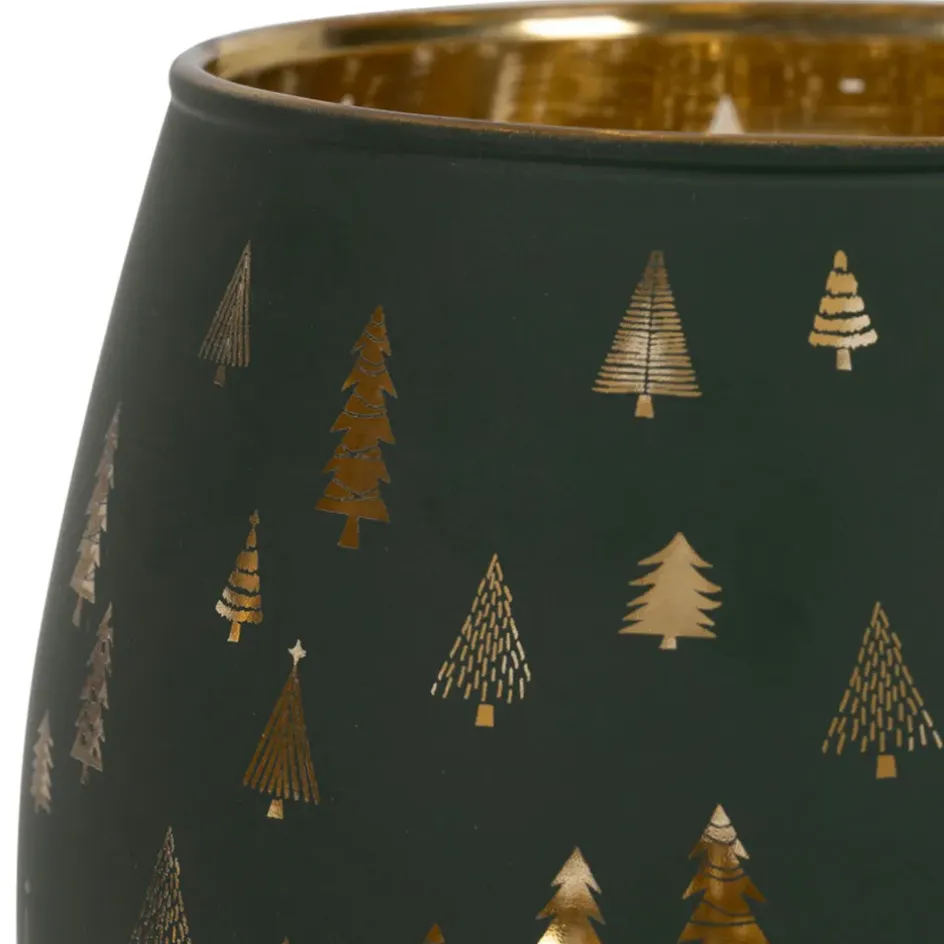 Fabrique de Styles Photophores, Bougeoirs Et Lanternes*Photophore en verre vert et doré h12cm - Sapin