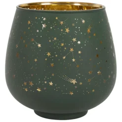 Fabrique de Styles Photophores, Bougeoirs Et Lanternes*Photophore en verre vert et doré h12cm - Tropic Etoile