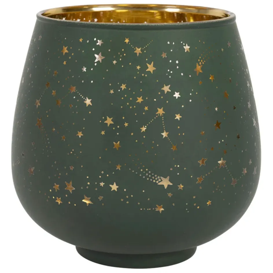 Fabrique de Styles Photophores, Bougeoirs Et Lanternes*Photophore en verre vert et doré h12cm - Tropic Etoile