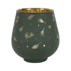 Fabrique de Styles Photophores, Bougeoirs Et Lanternes*Photophore en verre vert et doré h9.5cm - Sapin