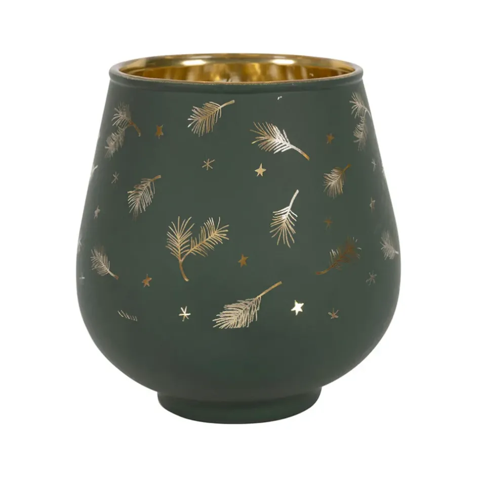 Fabrique de Styles Photophores, Bougeoirs Et Lanternes*Photophore en verre vert et doré h9.5cm - Sapin