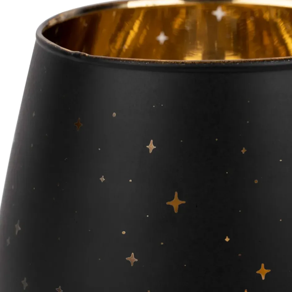 Fabrique de Styles Photophores, Bougeoirs Et Lanternes*Photophore étoiles en verre noir mat et doré 9cm - Tropic Étoile