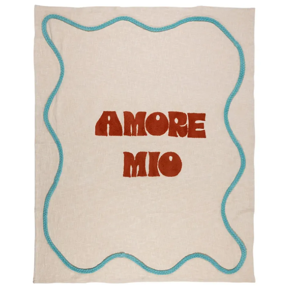 Fabrique de Styles Plaids*Plaid brodé "amore mio" en coton écru 170x130cm - Lumi
